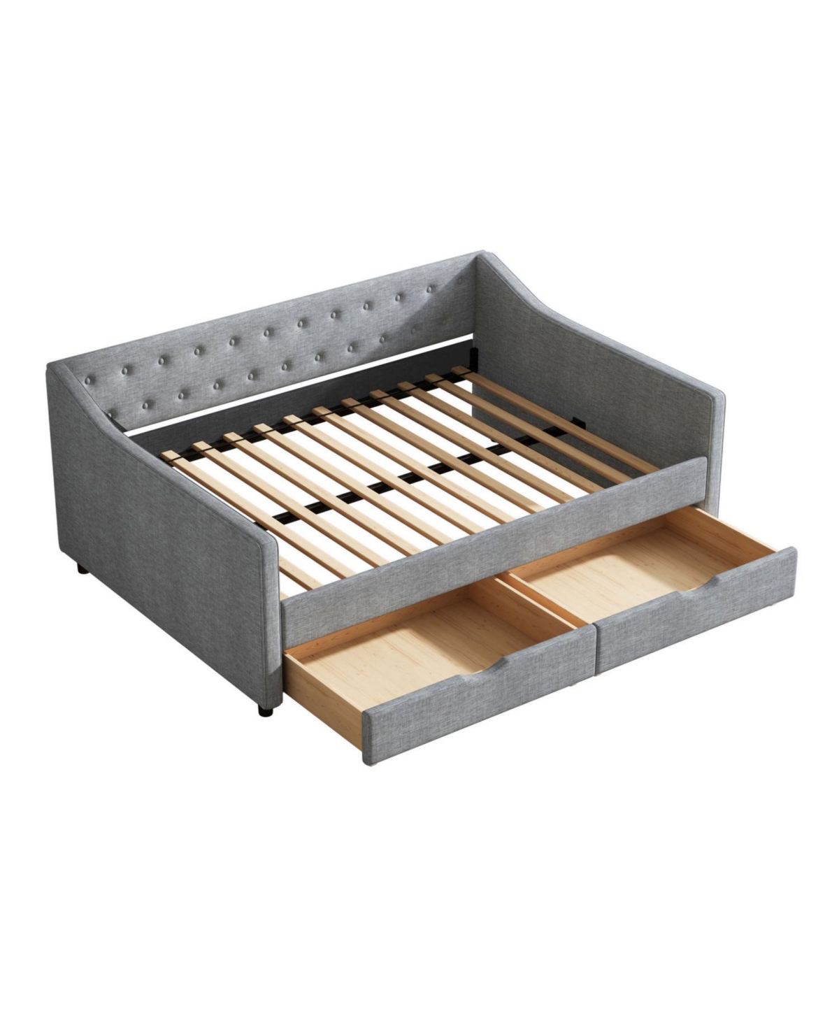 Streamdale Furniture Upholstered Daybed with Drawers & Tufted Back - Light Grey