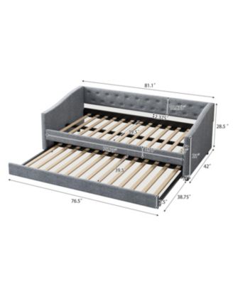 Twin Daybed with Trundle, Upholstered Tufted Sofa Bed - Light Grey