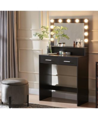 Vanity Desk with Lighted Mirror, Large Drawer & Storage - Black
