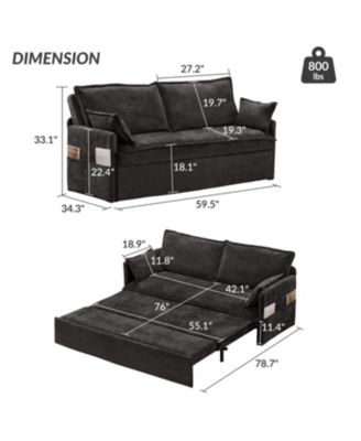 59.5" Chenille Sleeper Sofa Bed w/ Storage & USB Charging