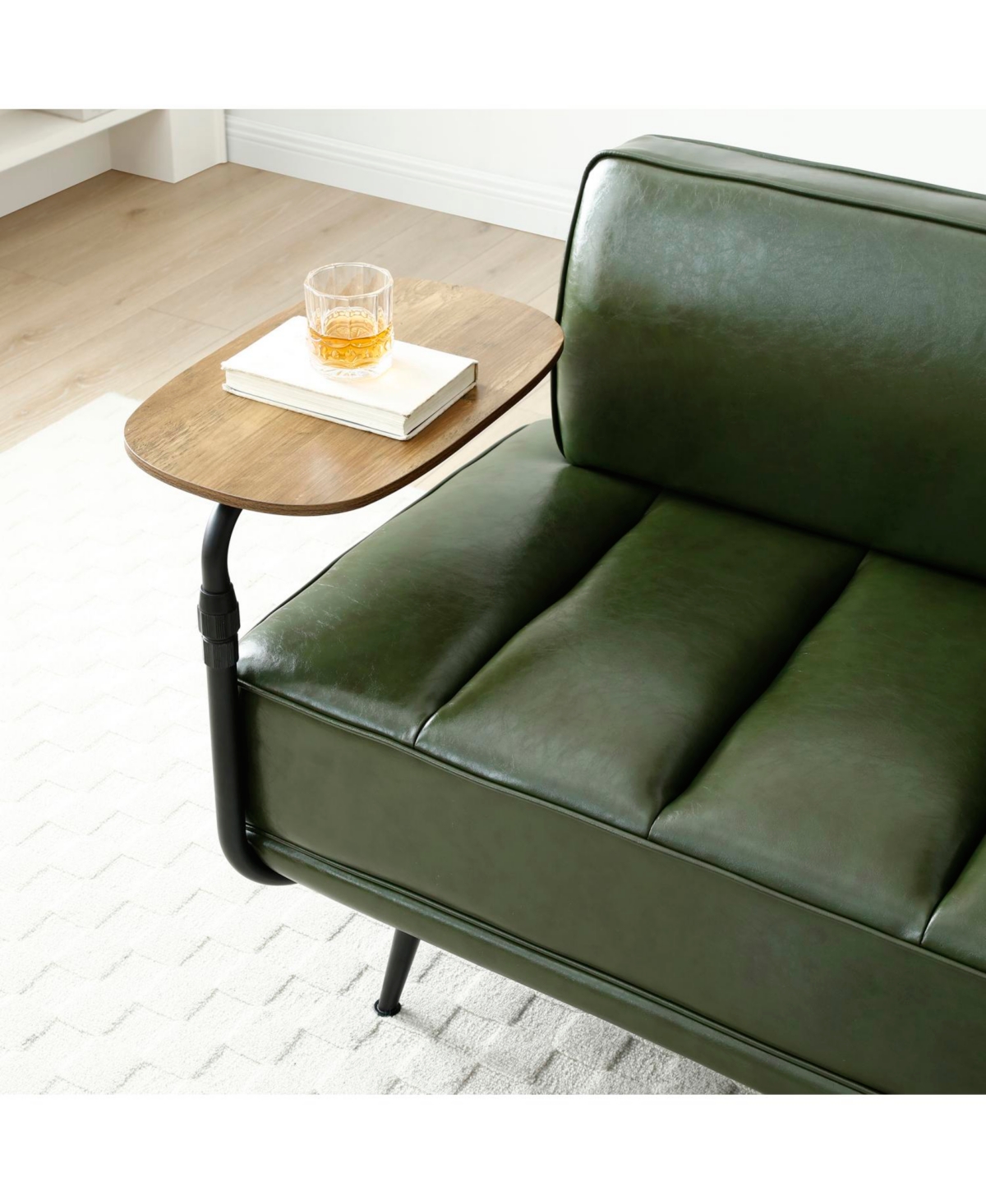 Streamdale Furniture 55" Green Faux Leather Bed Bench with Swivel Tray & Metal Legs