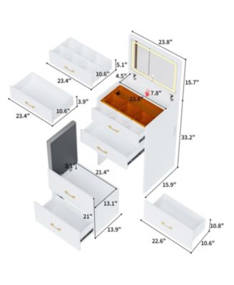 3-in-1 Vanity Desk with Mirror, Glass Top, Drawers & Stool