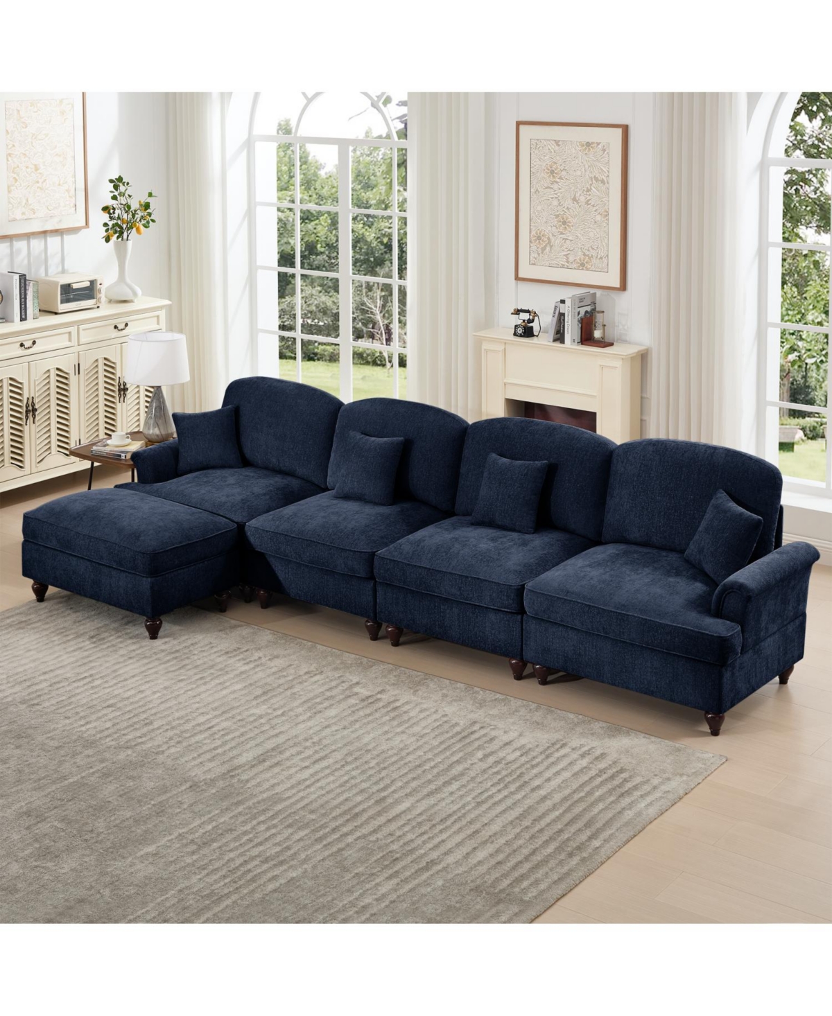 Streamdale Furniture Blue Chenille Modular Sectional Sofa with Ottoman