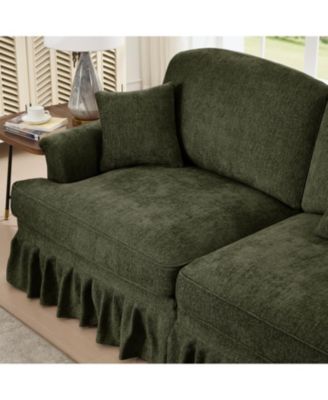 Green Chenille Sleeper Sofa with Ottomans