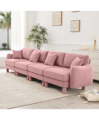 Pink Boucle 4-Seater Sofa with Shell Armrests