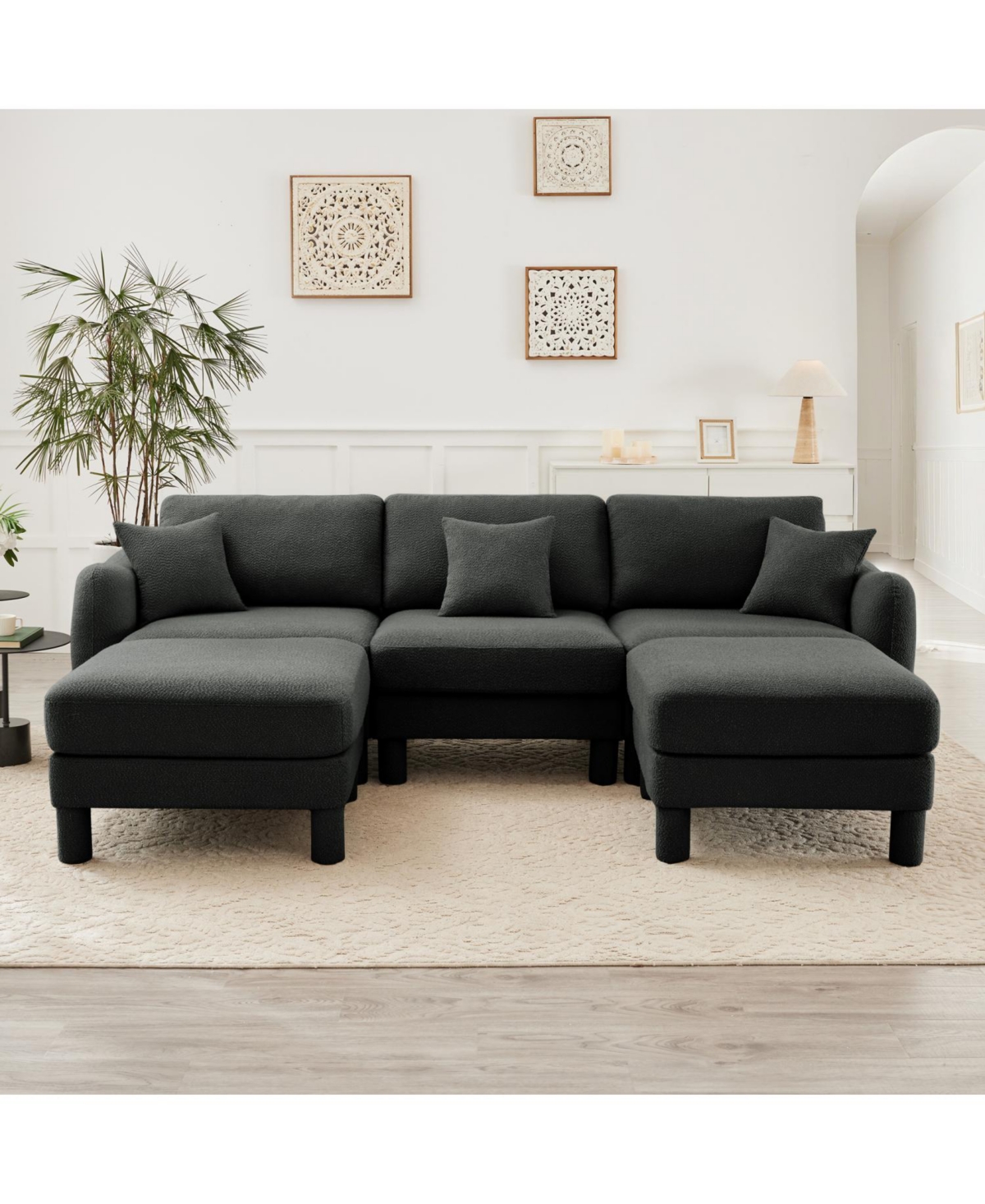 Streamdale Furniture Boucle U-Shape Sectional Sofa with Ottomans & Shell Armrests
