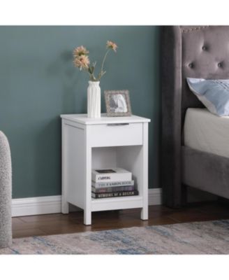 Streamdale Nightstand with Drawer & Shelf, Modern Bedside Table - Retro White