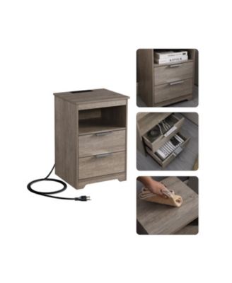  Nightstand with Charging, 2 Drawers & Shelf