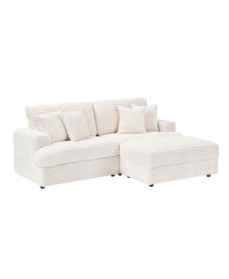 White Corduroy Sofa w/ Storage Leg & Pillows