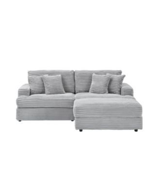 Grey Corduroy Sofa w/ Storage Leg & 4 Pillows