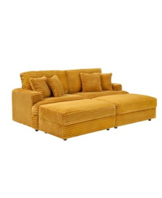  Orange Corduroy Sofa w/ Storage Legs & 4 Pillows