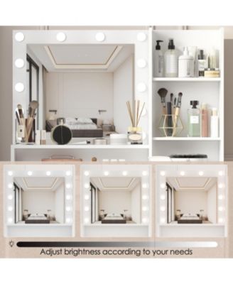Streamdale Vanity Desk with Lighted Mirror, Drawer & 3-Tier Storage, Adjustable Brightness