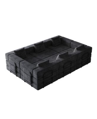 Corduroy Folding Sofa Bed with Storage & Cushions