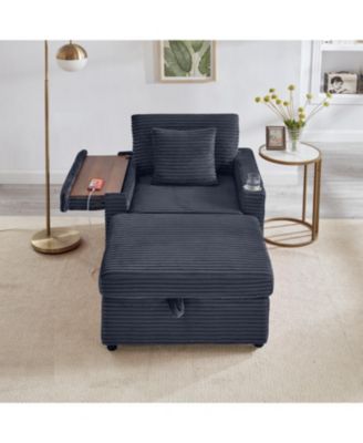 Fluffy Corduroy Lazy Sofa w/ Ottoman, Table & Storage