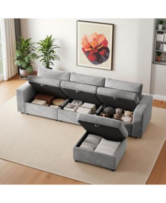 + Oversized Sectional with Ottoman + Velvet + Removable Pillows + Sofa