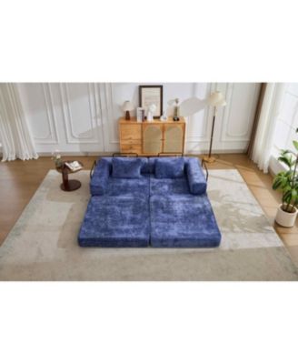 Compression Convertible Floor Sofa Bed Dark Blue