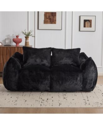 Giant Black Bean Bag Couch - Fluffy Loveseat Sofa