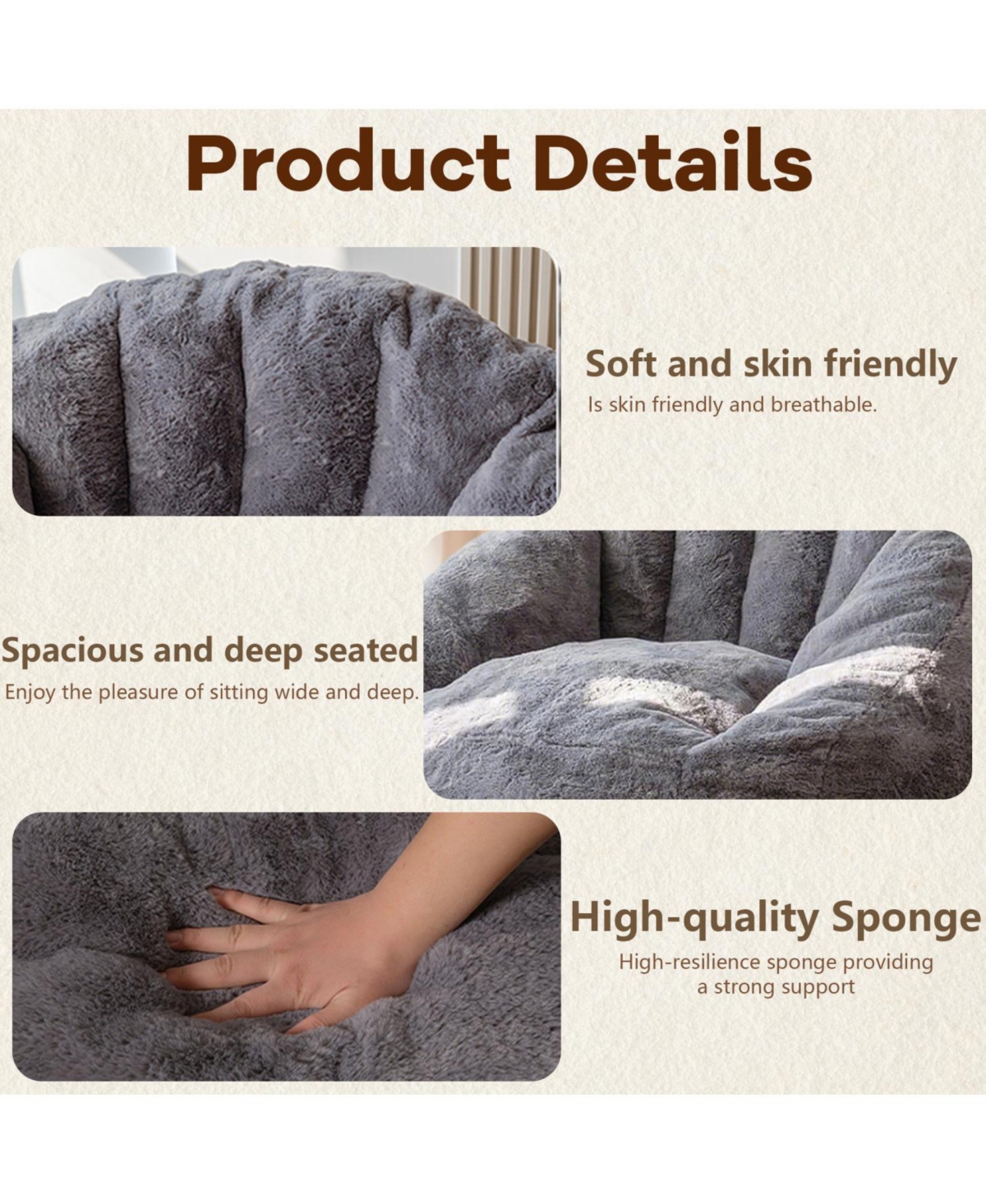 Streamdale Furniture Armrest Bean Bag Chair - High-Density Foam