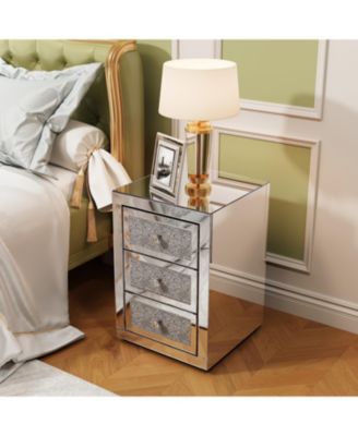 3-Drawer Mirrored Nightstand Bedside Table Glass Accent End Table