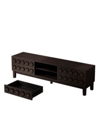 Mid-Century Media Console - 75" TV Stand, 4 Drawers, Cable Management (Dark Brown)