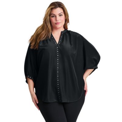 Women's Plus Size Studded Blouson Sleeve Blouse Tops