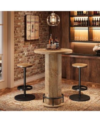 Round Bar Table with Chairs, Industrial Bistro Sets with 2 barstools, Pub Cocktail Table