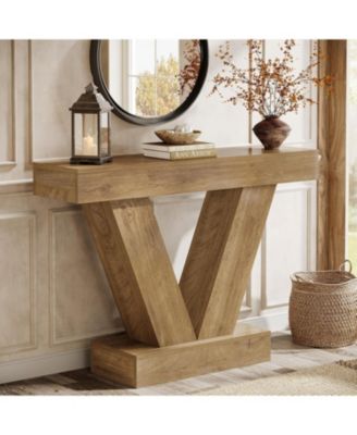 41.3" Console Table, Behind Couch Sofa Entryway Table with V-Shaped Legs, Natural