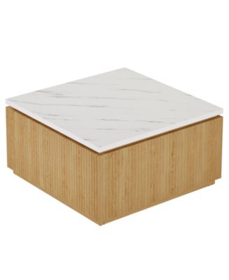 31.5" Square Coffee Table, Modern Wood Center Table Cocktail Furniture, White & Brown