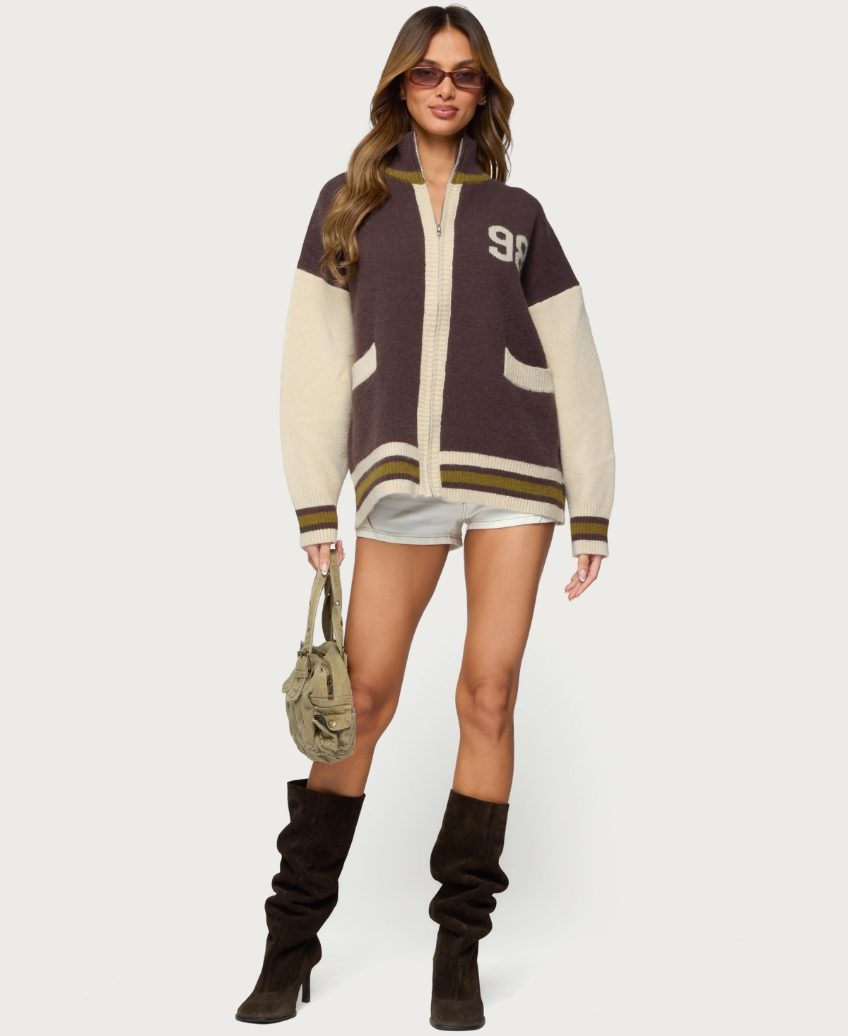 Edikted Womens 98 Varsity Zip Up Sweater