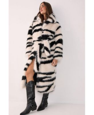 Women's Faux Fur Collared Longline Coat