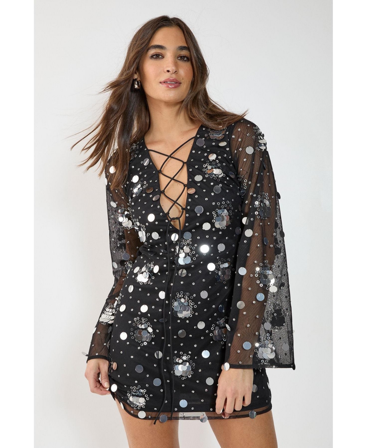 Nasty Gal Women's Lace Up Fluted Sleeve Mini Dress