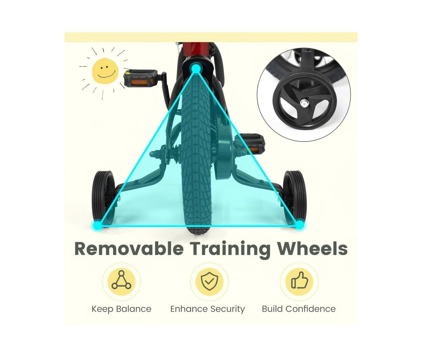 Детская игрушка HONGGE 16-Inch Kids' Training Bike with All-Terrain Tires, Dual Brakes & Removable Training Wheels, Ages 5-8, цвет: Чёрный — фото 7