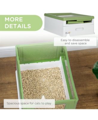 Smell-Proof Fully Enclosed Cat Litter Box with Scoop & Drawer Tray – Foldable Hooded Design,Yellowish Green