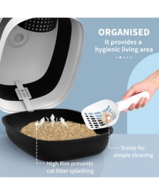 Foldable Cat Litter Box with Lid & High Sides - Dual Entry,Easy Clean, Includes Air Freshener,White & Black