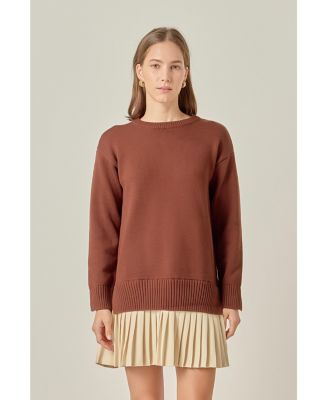 Women's Mixed Media Pleated Mini Dress