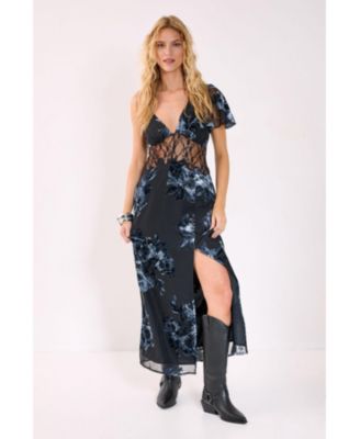 Women's Lace Insert Split Leg Maxi Dress
