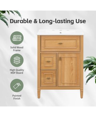 24" Bathroom Vanity with Sink, Bathroom Vanity Cabinet with One Flip Drawer and Two Drawers, Adjustable Shelf, Solid Wood and MDF