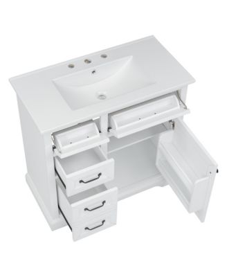 36-Inch Bathroom Vanity with Ceramic Sink Top,Freestanding Storage Cabinet with Metal Finish