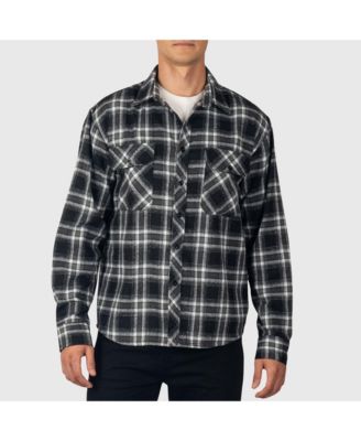 Men's Men Plaid Flannel Shirt Jacket Button Down Long Sleeve Cotton Blend Shirts