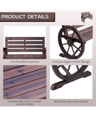 Wooden Wagon Wheel Bench, 2-Person W/ Slatted Seat,
