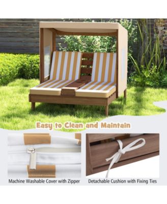 Children s Patio Chaise Lounge with Adjustable Canopy and Cup Holders for Outdoor