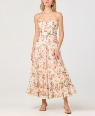 Women's Sweetheart Neck Floral A-Line Tiered Midi Dress