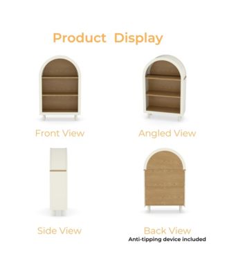 Arched 3-Tier Storage Cabinet Small Bookcase with 3 Shelves