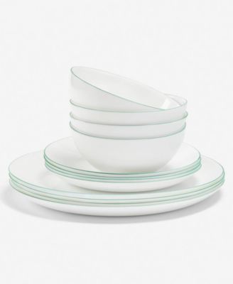 Opal Glass Mint Rim 12-Pc. Dinnerware Set, Service For 4