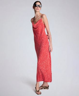Women's Polka Dot Cowl Neck Maxi Slip Dress