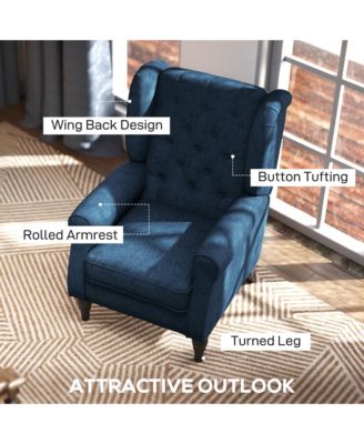 Button-Tufted Accent Chair with High Wingback, Rounded Cushioned Armrests