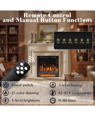 23.6 Inch Embedded Electric Fireplace ---Black crystal | 12 color flame | 5 brightness levels | high and low heat+constant temperature