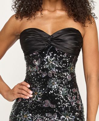Juniors' Strapless Twist-Front Sequin Detail Gown, Created for Macy's