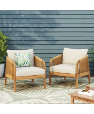 Acacia & Wicker Outdoor Club Chairs - Brown/Beige