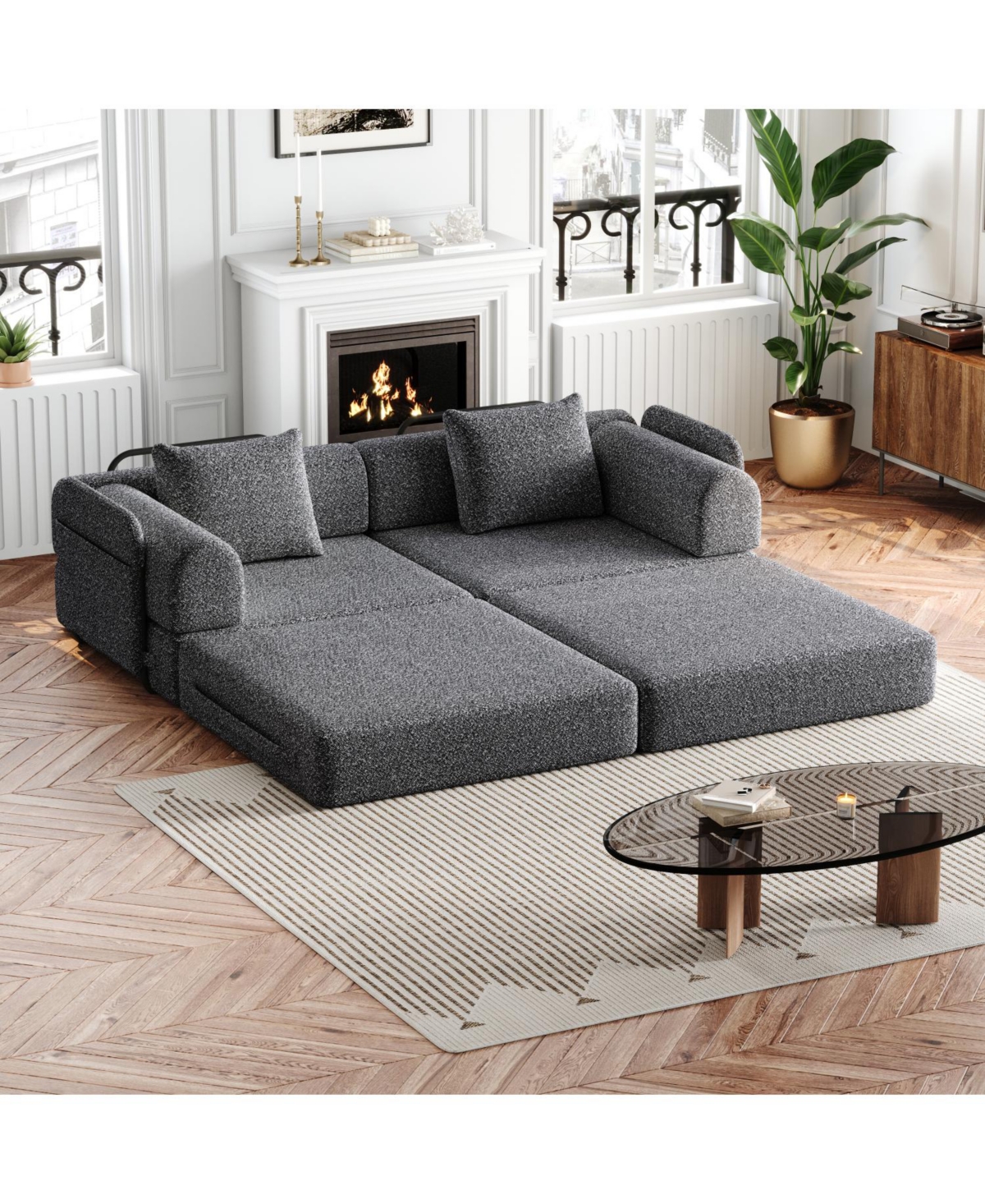 Streamdale Furniture Chenille Convertible Sofa Bed with Storage Pockets & Cushions